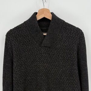 🥽 Peter Werth charcoal wool basket, weave shawl collar sweater